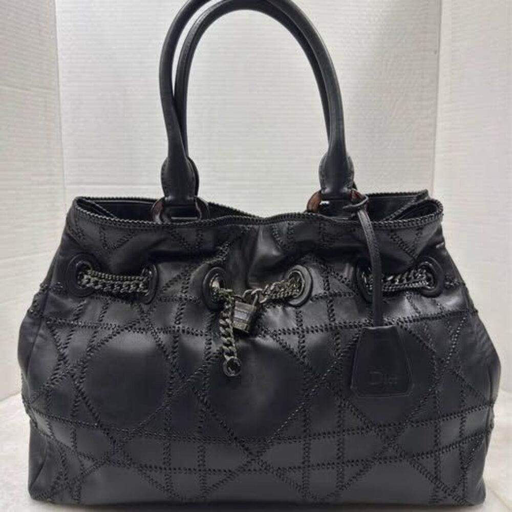 Christian Dior Cannage Overstitching Chri Chri Tote Black